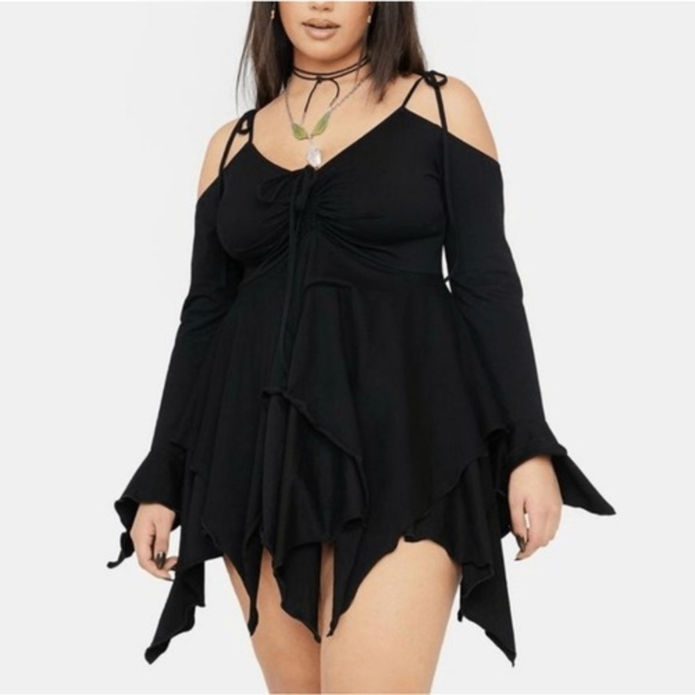 NWT Dolls Kill Current Mood Black Fairy Mini Dress Handkerchief Hem Whimsigoth S